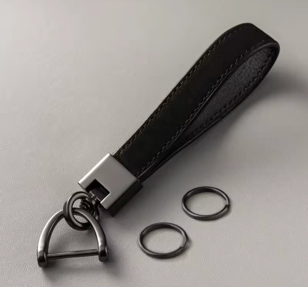 Black leather loop keychain
