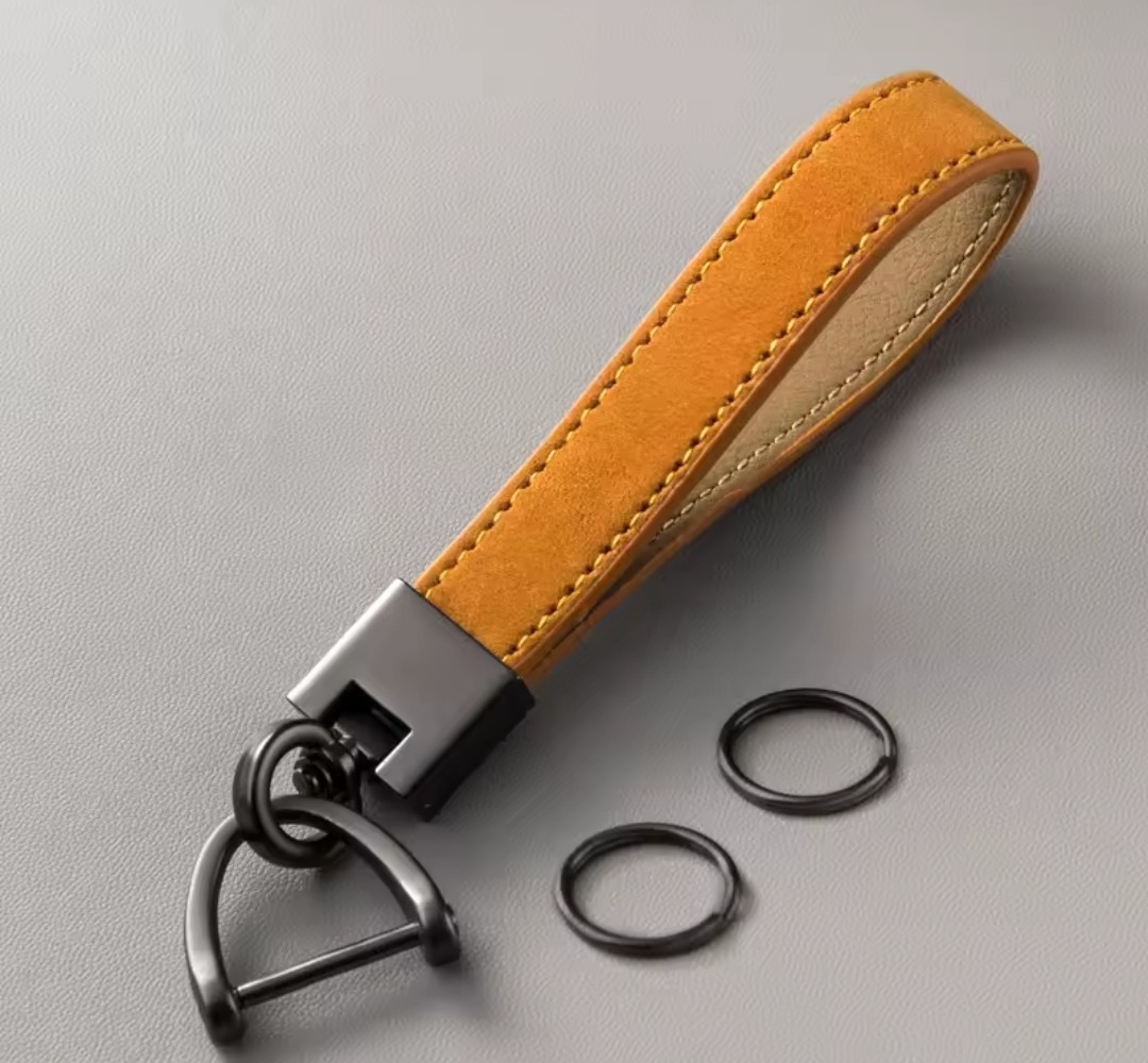 Tan suede loop keychain with gunmetal shackle