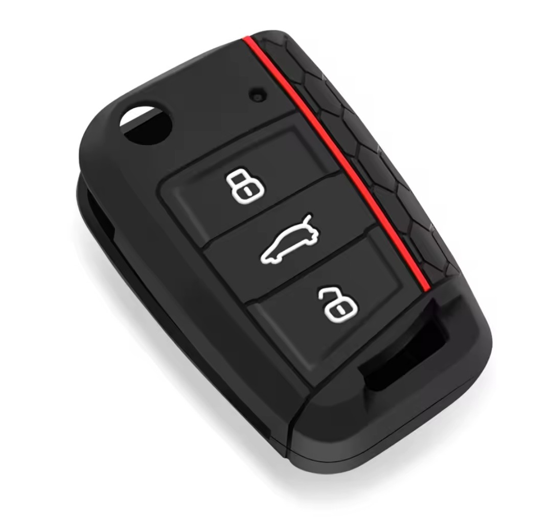Black carbon-line VW key cover with red stripe