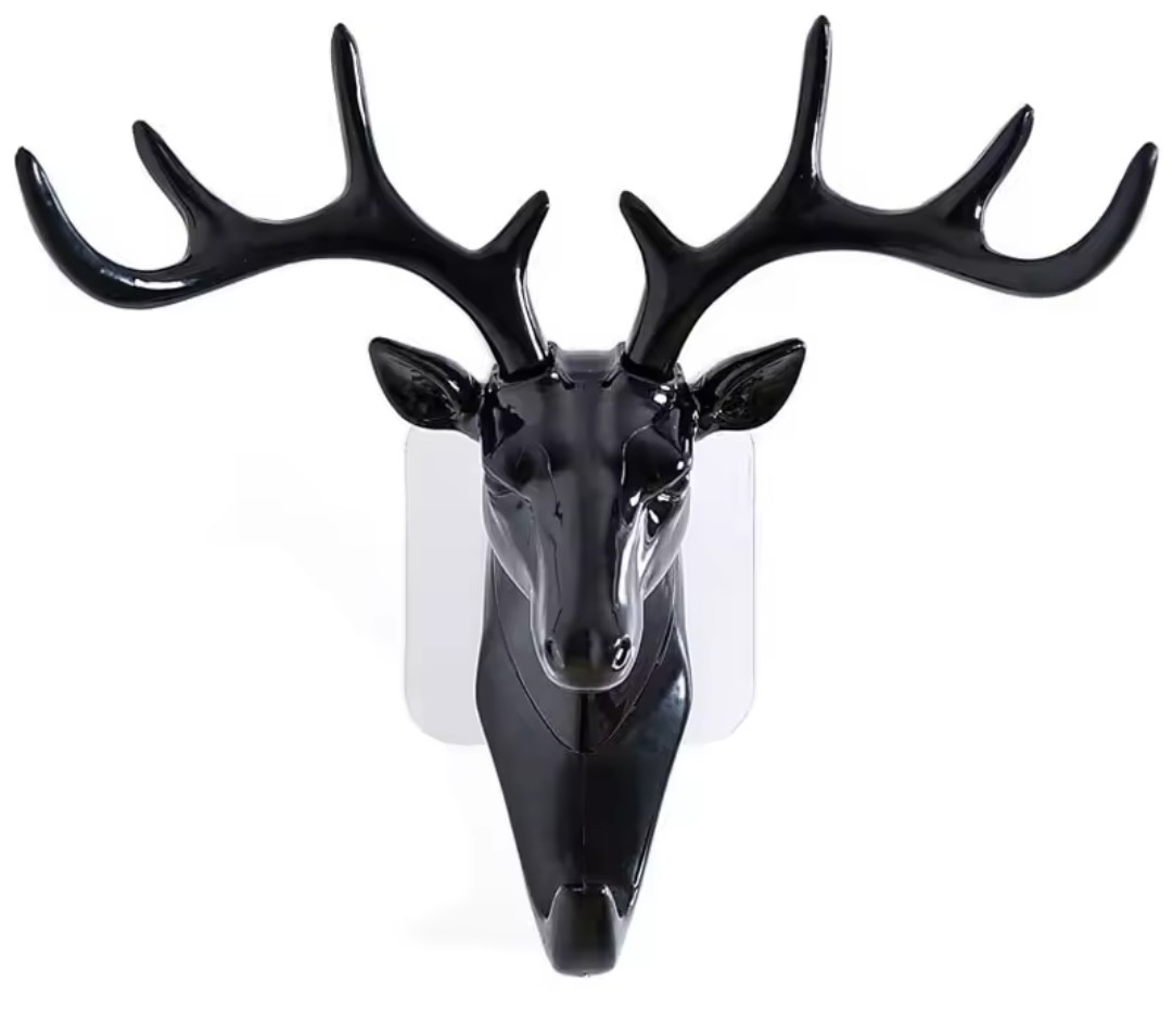 Gloss black stag head wall hook